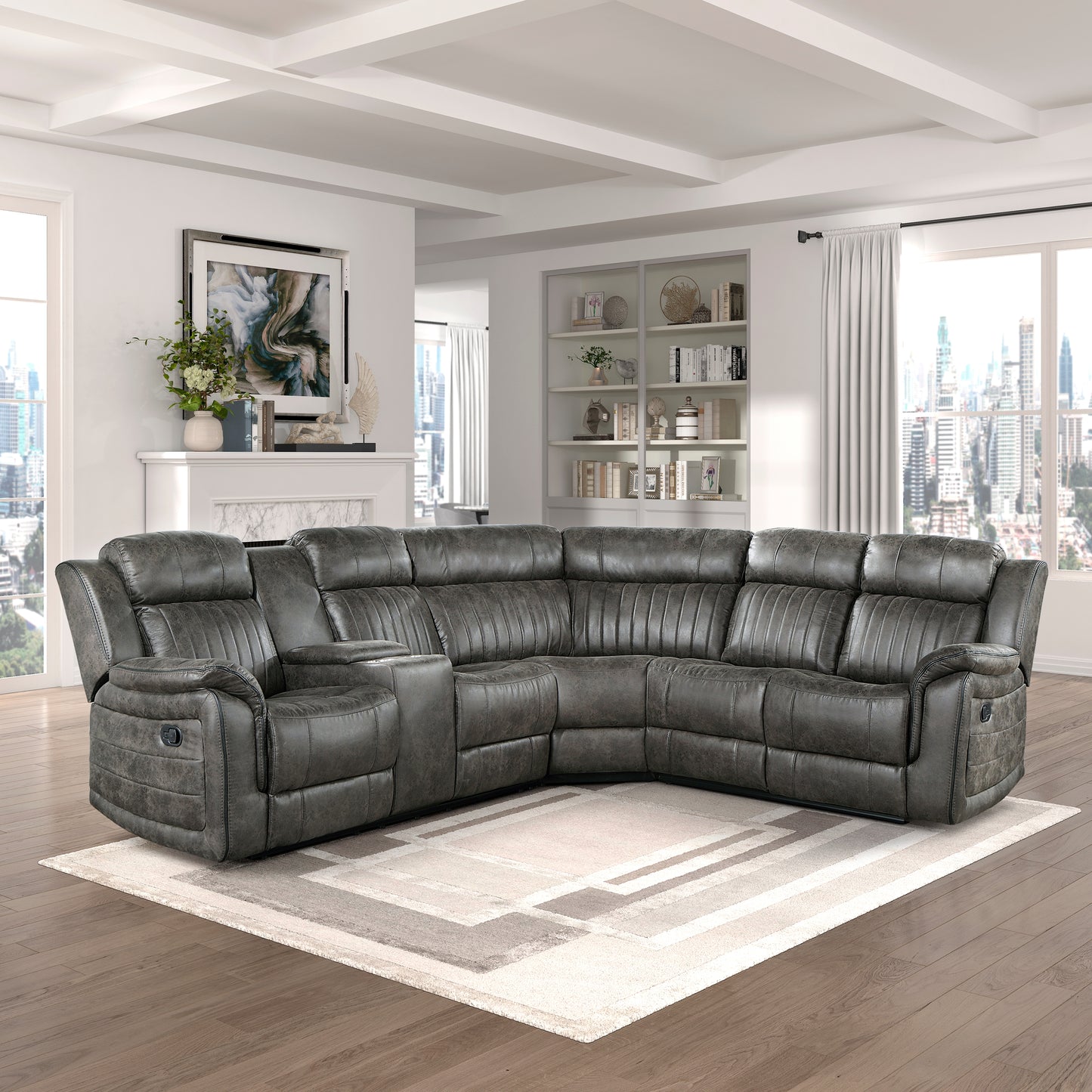 Centeroak 3-Piece Reclining Sectional with Left Console GREY
