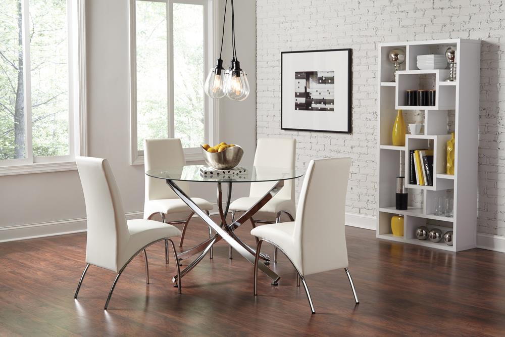 Beckham 5-piece Round Dining Set Chrome and White image