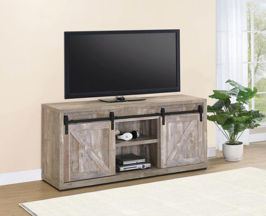 Brockton 59-inch 3-shelf Sliding Doors TV Console WEATHERED OAK