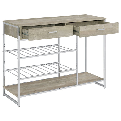 melrose-2-shelf-wine-cabinet-with-2-drawers-gray-washed-oak-and-chrome