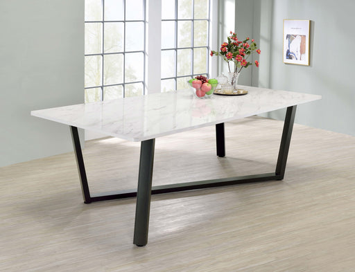 mayer-rectangular-dining-table-faux-white-marble-and-gunmetal