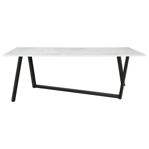 mayer-rectangular-dining-table-faux-white-marble-and-gunmetal