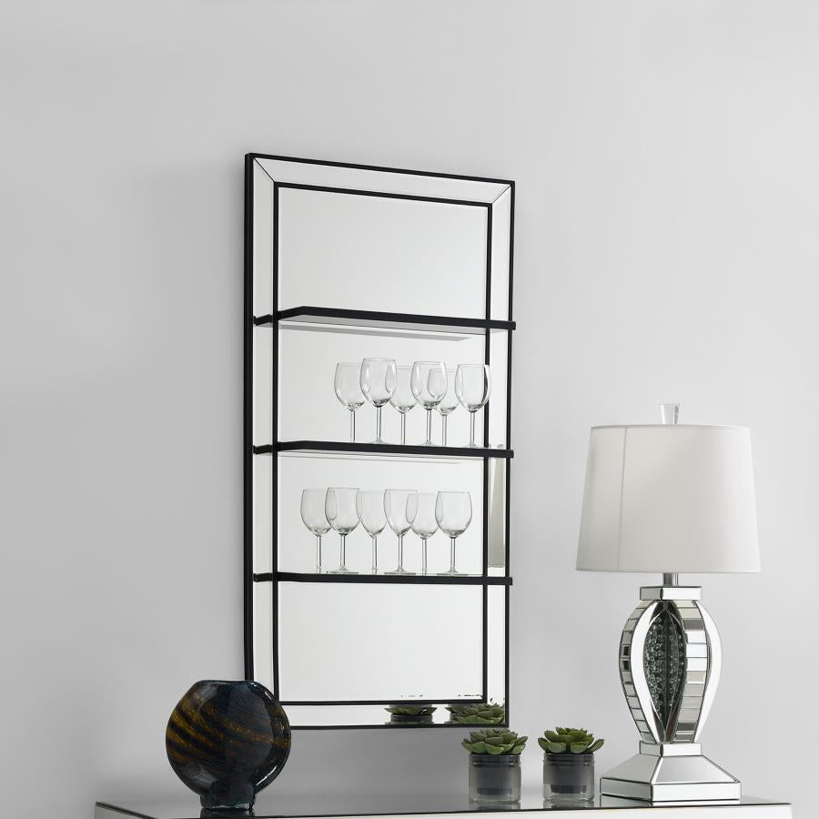 Oriel 3-Shelf Rectangle Wall MirrorCecily Rectangular Leaves Frame Wall Mirror Faux Crystal
