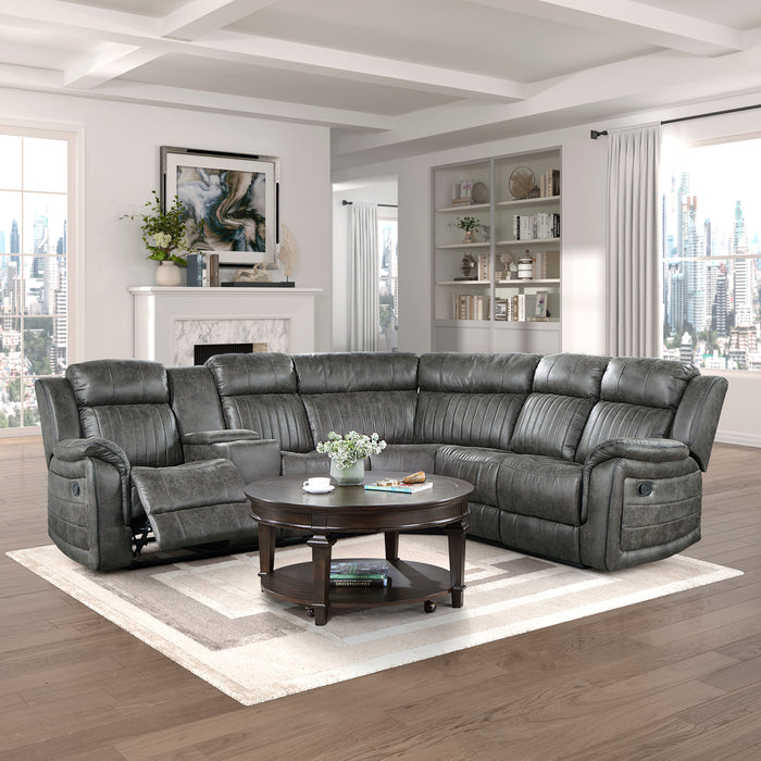 Centeroak 3-Piece Reclining Sectional with Left Console GREY