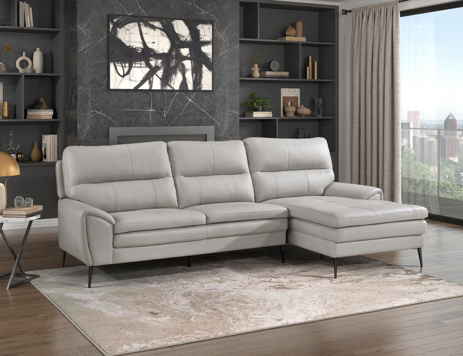 Essex Top Grain Leather 2-Piece Sectional with Right Chaise LITE GREY ONLY