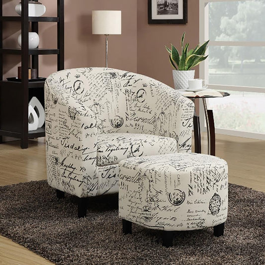 Alina 2-piece Upholstered Accent Chair and Ottoman Off White