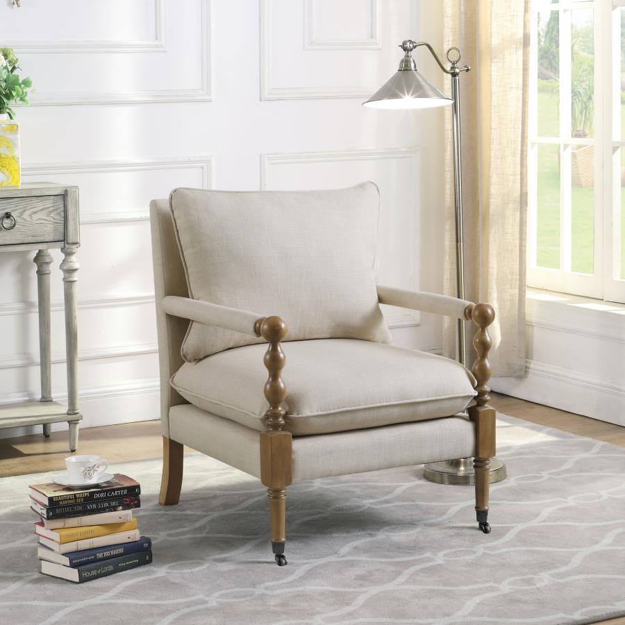 Dempsy Upholstered Accent Chair with Casters Beige