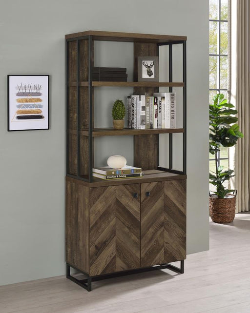 millbrook-2-door-bookcase-rustic-oak-herringbone-and-gunmetal