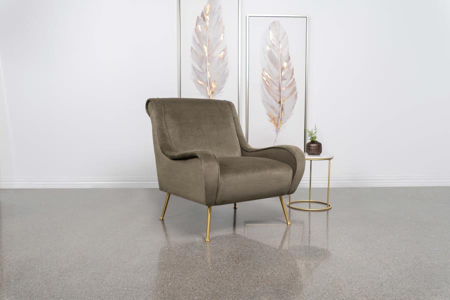 Ricci Upholstered Saddle Arms Accent Chair Truffle and Gold