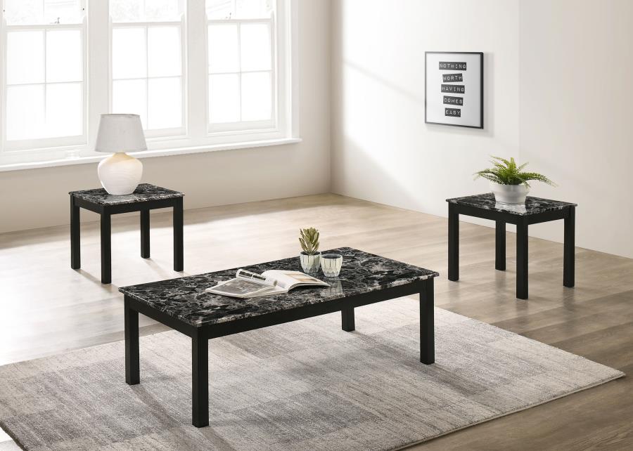 Darius Faux Marble Rectangle 3-piece Occasional Table Set Black