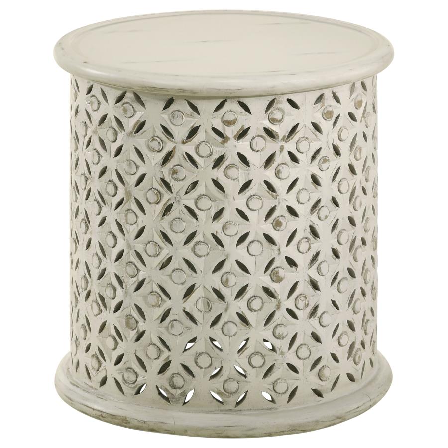 Krish 18-inch Round Accent Table White Washed