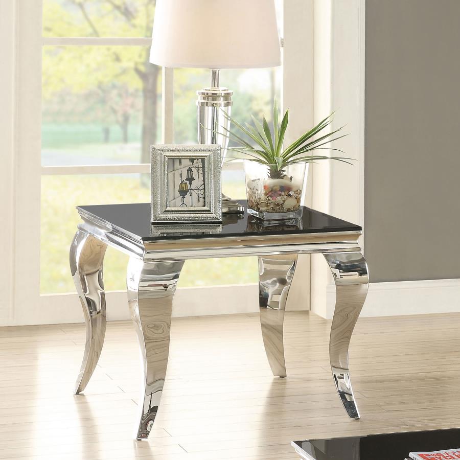 Luna Square End Table Chrome and Black