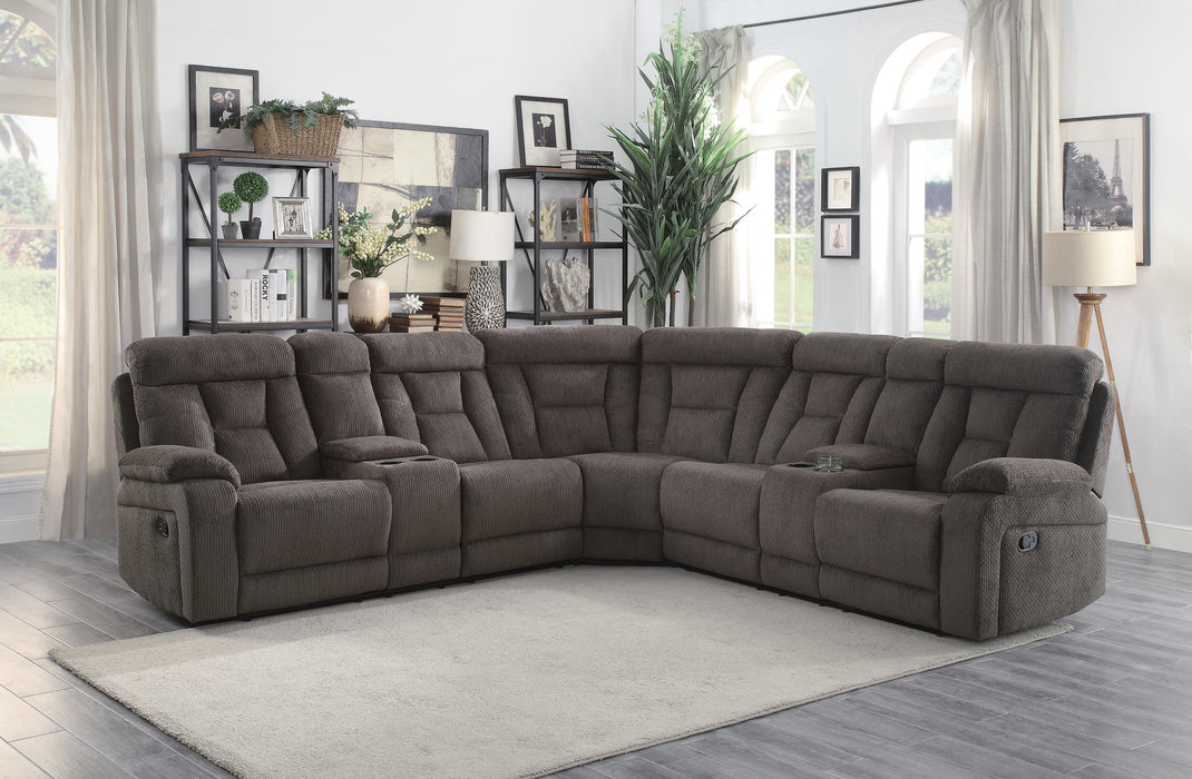 Rosnay 3-Piece Reclining Sectional with 2 Consoles CHOCOLATE