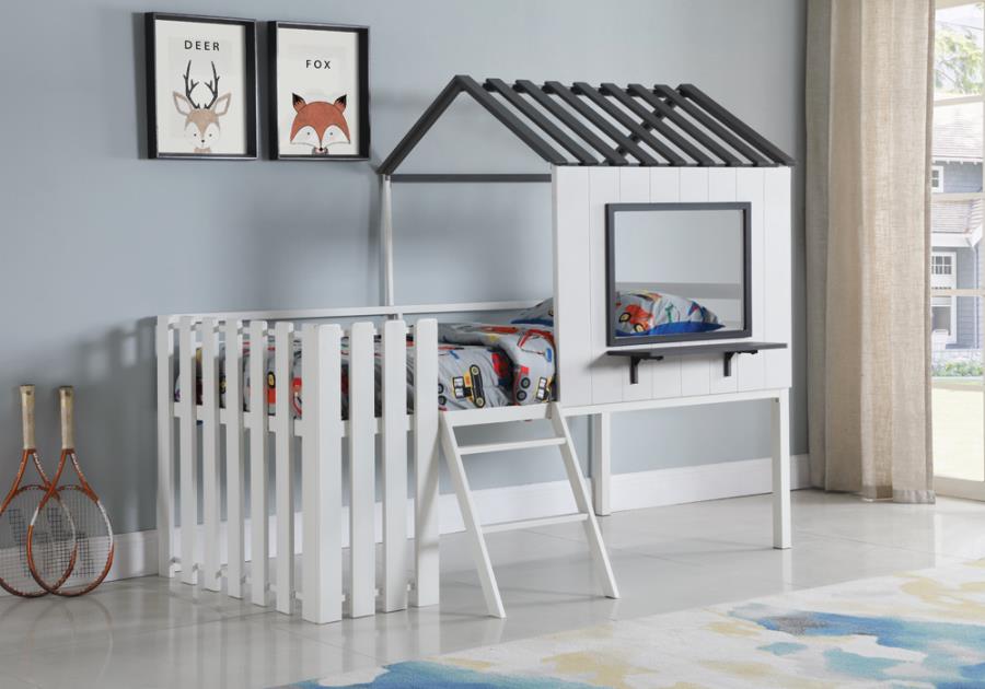 Belton House-designed Twin Loft Bed White and Gunmetal