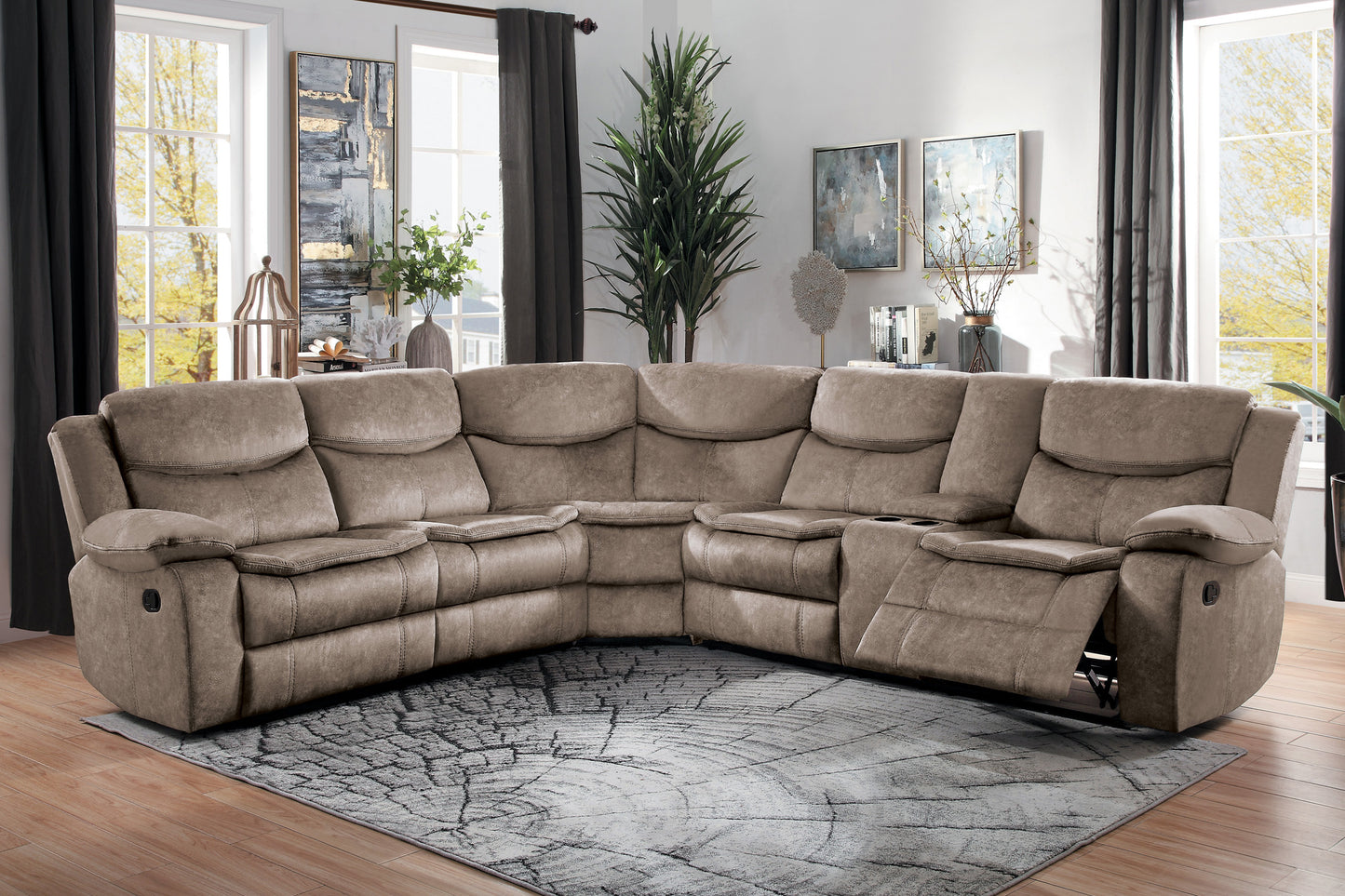 Bastrop 3-Piece Sectional with Right Console BROWN MICROFIBER