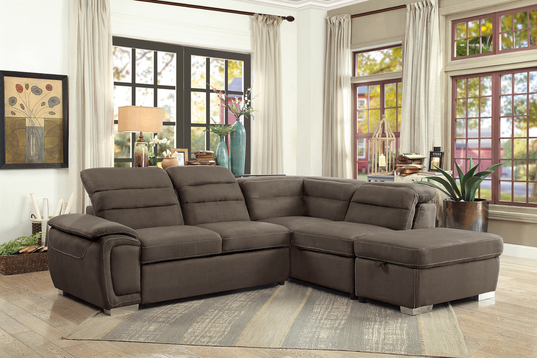 Platina Sectional W/Sleeper & Storage CHOCOLATE