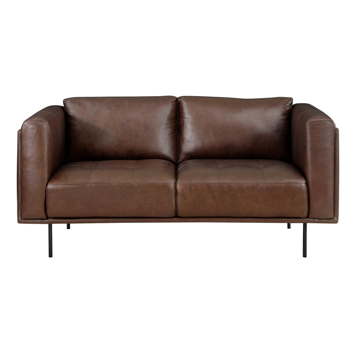 Soren Top Grain Leather Loveseat BROWN 100% LEATHER