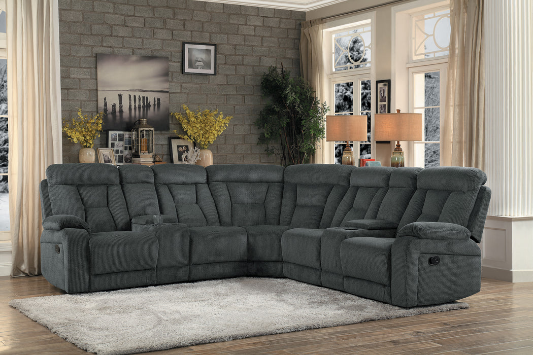 Rosnay 3-Piece Reclining Sectional with 2 Consoles GREY