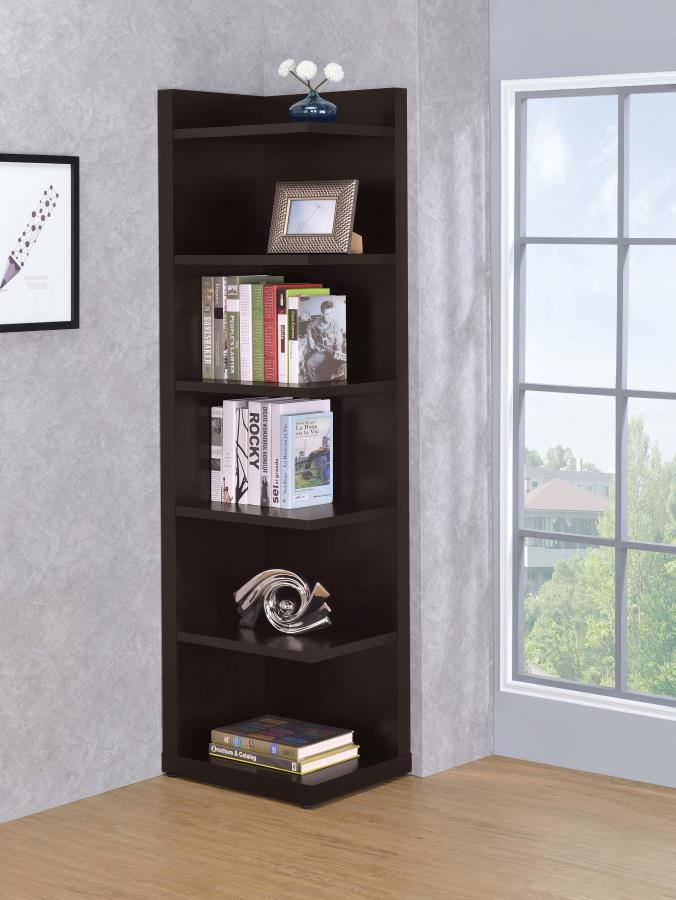 Pinckard 6-tier Corner Bookcase Cappuccino ONLY