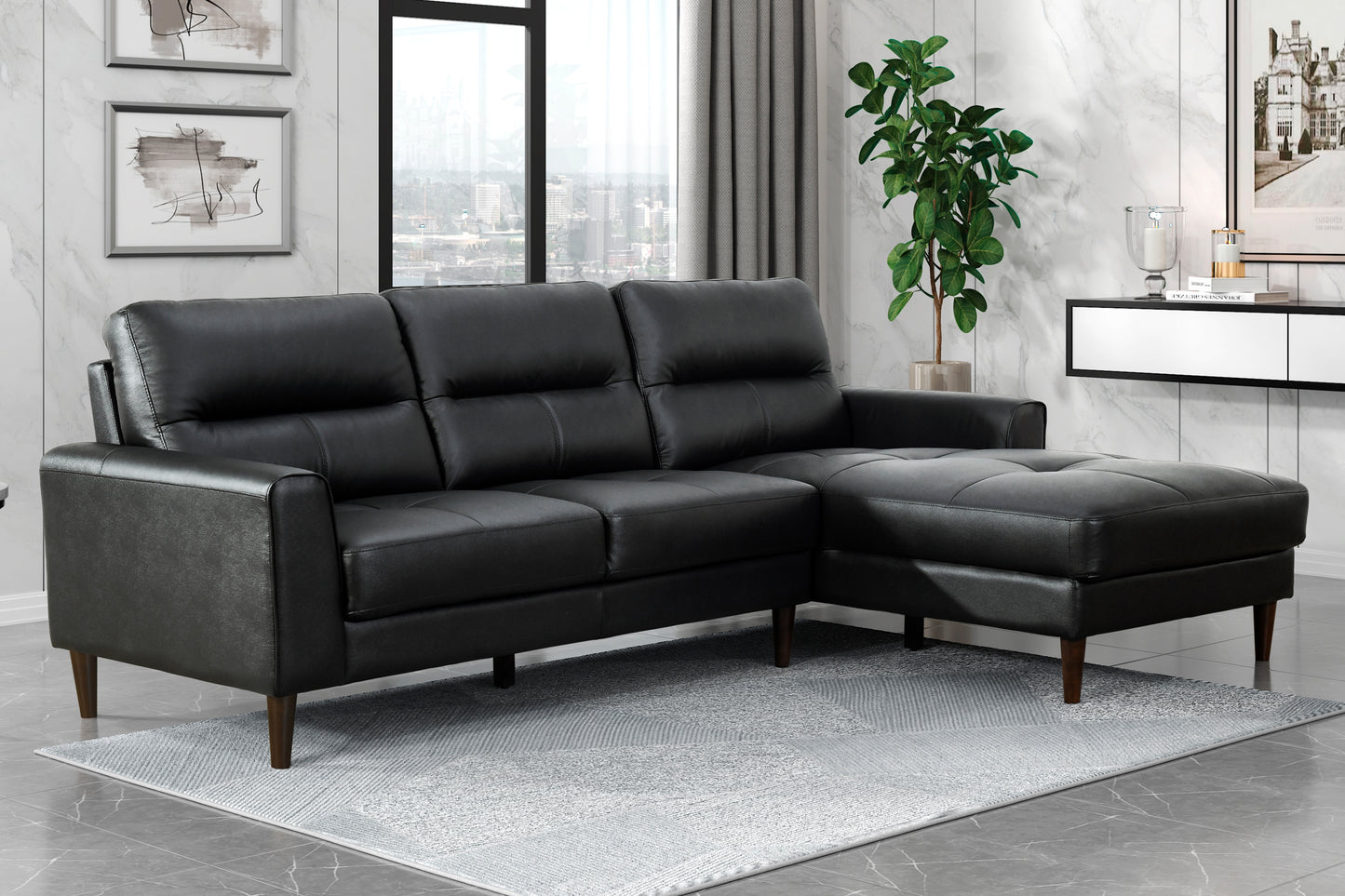 Lewes Top Grain Leather Sectional BLACK
