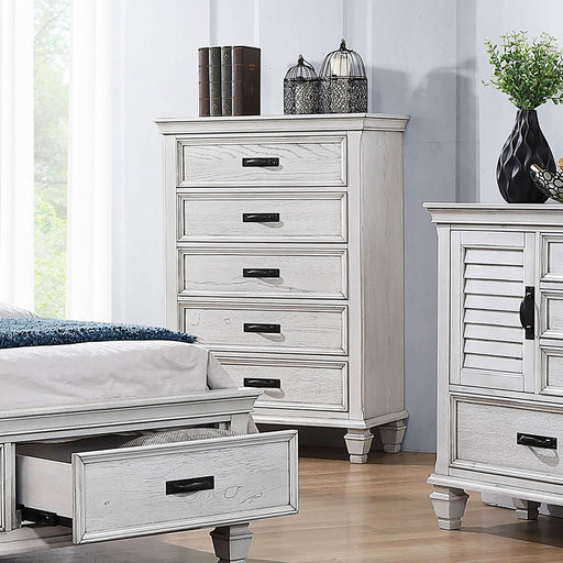 franco-antique-white-five-drawer-chest
