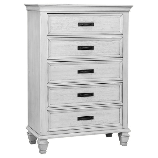 franco-antique-white-five-drawer-chest