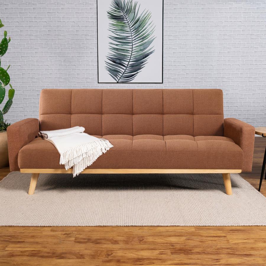 Kourtney Upholstered Track Arms Covertible Sofa Bed Terracotta