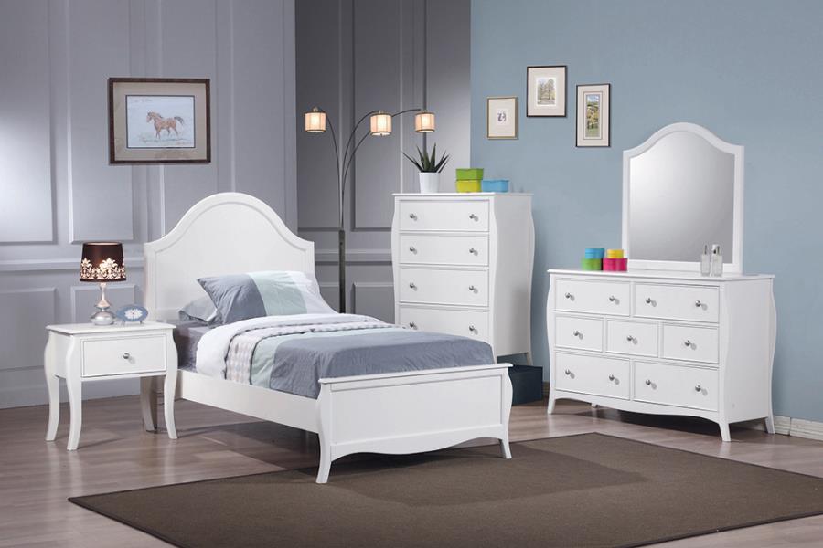 TWIN Dominique 4PCS Bedroom Set with Arched Headboard White