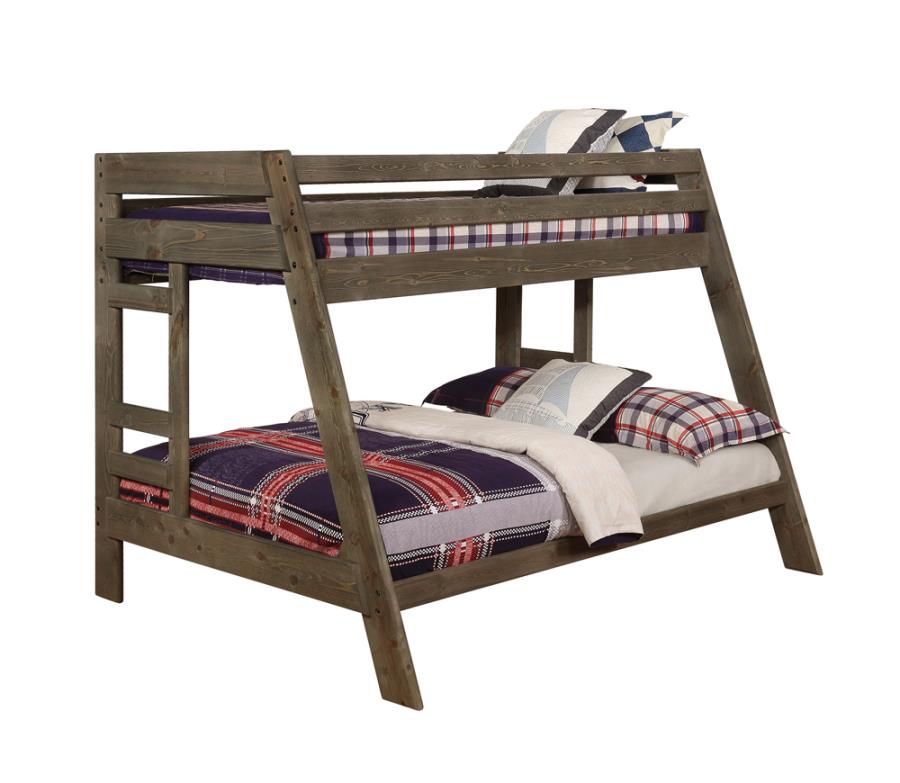 Wrangle Hill Twin Over Full Bunk Bed Gun Smoke SOLID WOOD