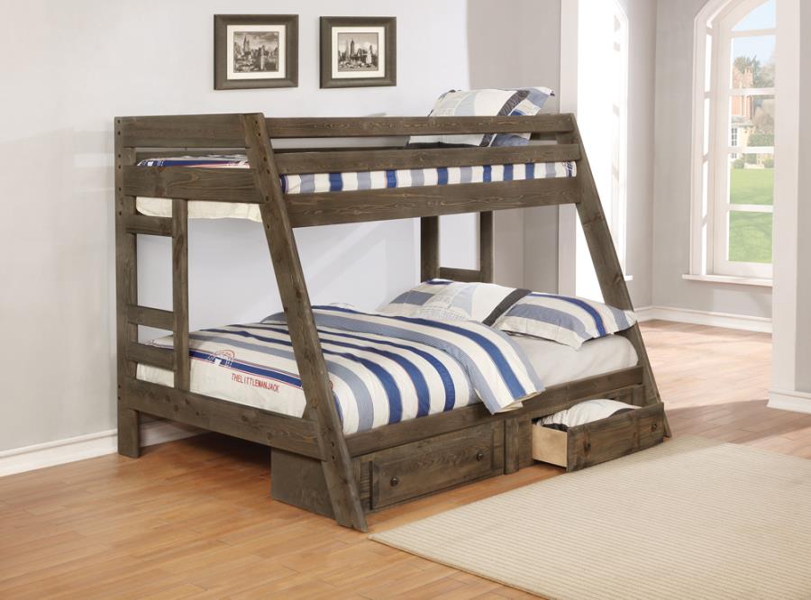 Wrangle Hill Twin Over Full Bunk Bed Gun Smoke SOLID WOOD