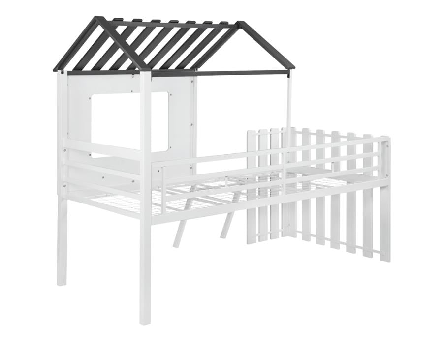 Belton House-designed Twin Loft Bed White and Gunmetal