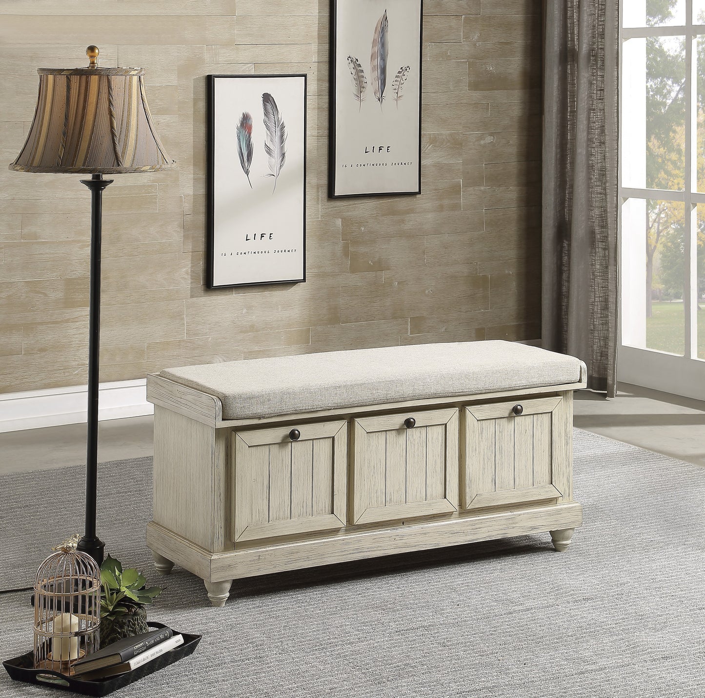 Woodwell Lift Top Storage Bench ANITQUE WHITE