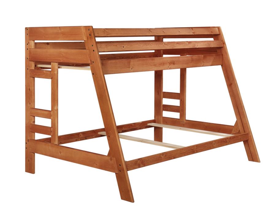 Wrangle Hill Twin Over Full Bunk Bed with Built-in Ladder Amber Wash SOLID WOOD