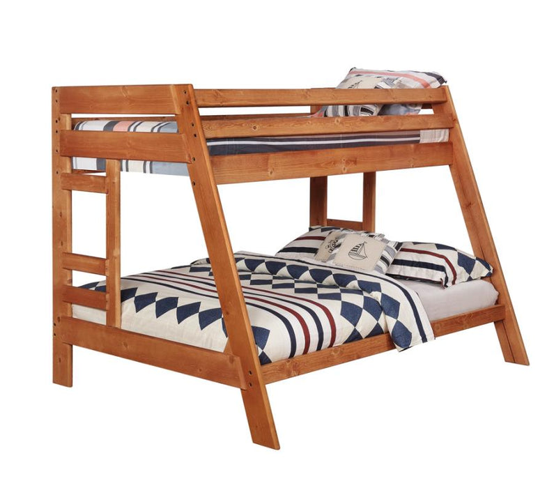 Wrangle Hill Twin Over Full Bunk Bed with Built-in Ladder Amber Wash SOLID WOOD