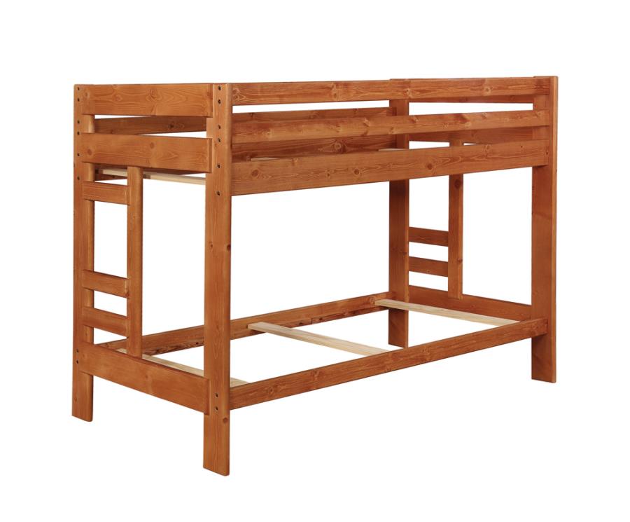 Wrangle Hill Twin over Twin Bunk Bed Amber Wash SOLID WOOD