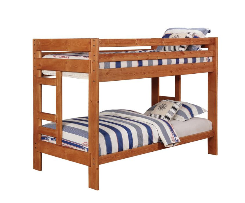 Wrangle Hill Twin over Twin Bunk Bed Amber Wash SOLID WOOD