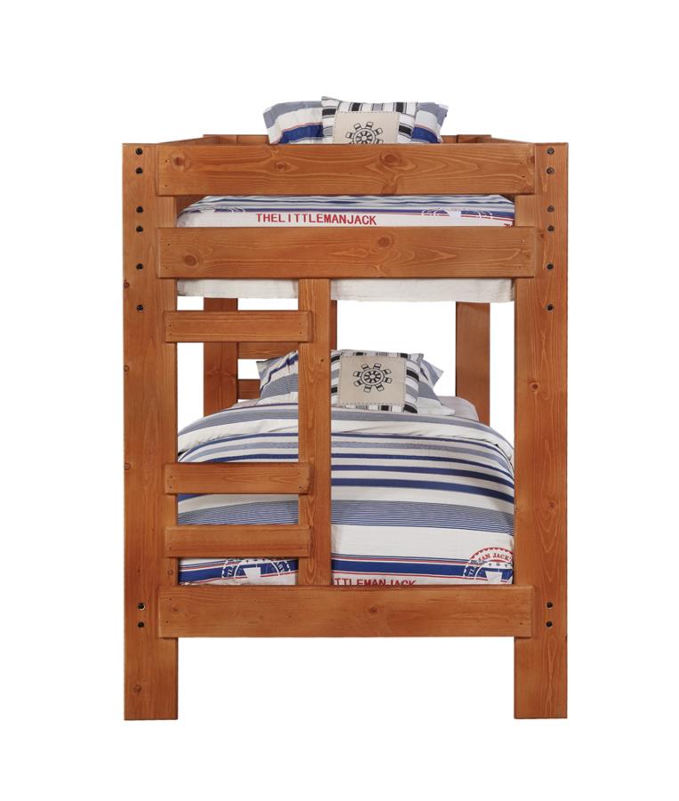 Wrangle Hill Twin over Twin Bunk Bed Amber Wash SOLID WOOD