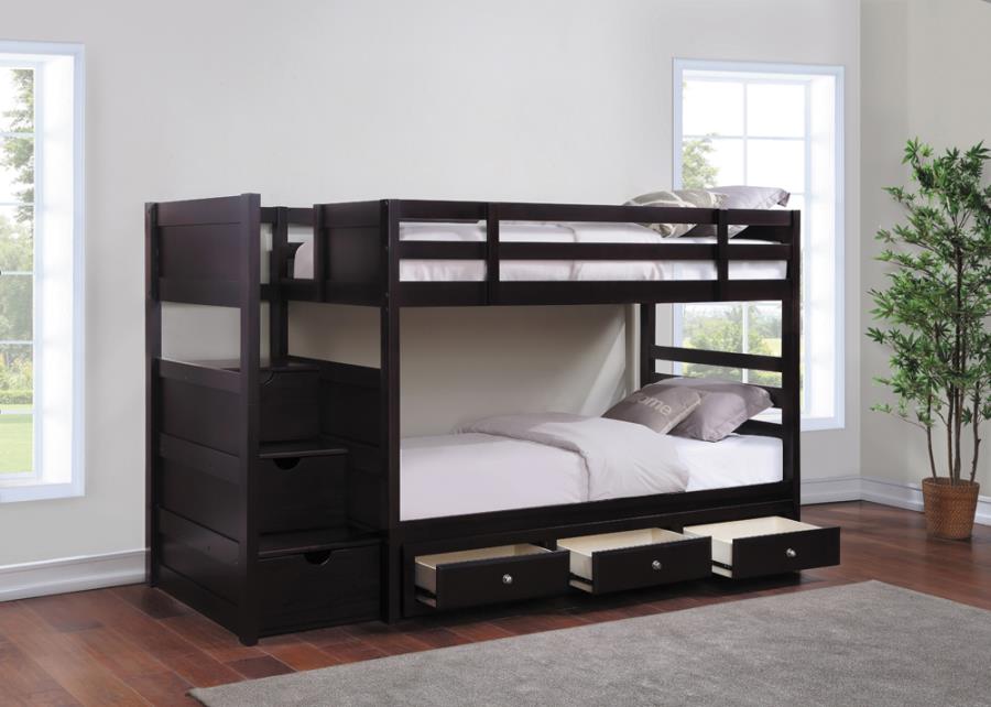 Elliott Twin Over Twin Stairway Bunk Bed Cappuccino