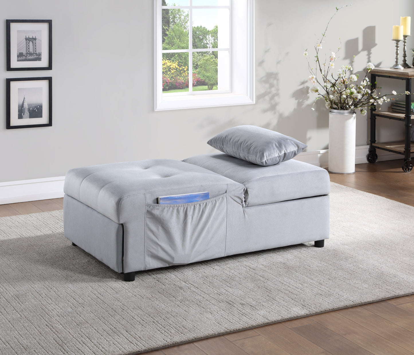 Garrell Lift Top Storage Ottoman with Pull-out Bed GREY