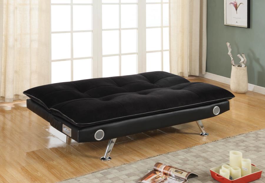Odel Upholstered Sofa Bed with Bluetooth Speakers Black