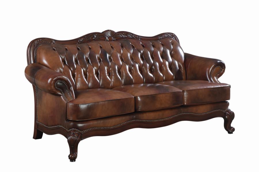 Victoria Top Grain Leather Tufted Sofa BROWN ONLY