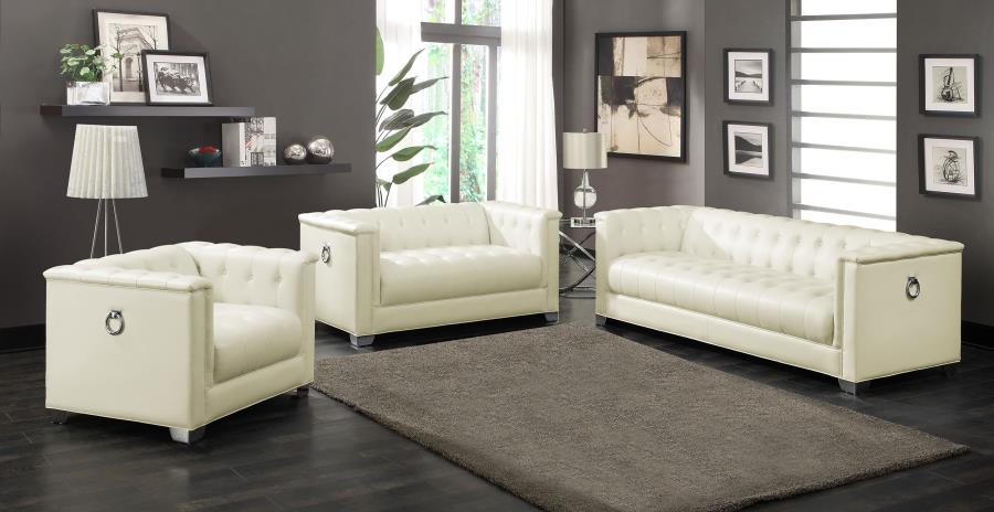 Chaviano Tufted Upholstered Sofa Pearl White