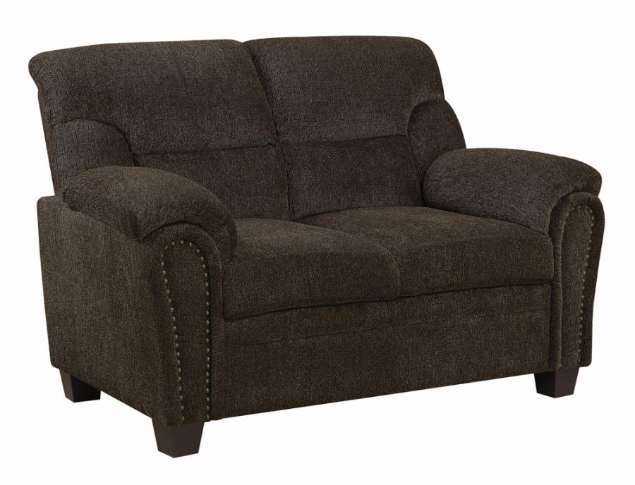 Clementine Upholstered Sofa with Nailhead Trim Brown