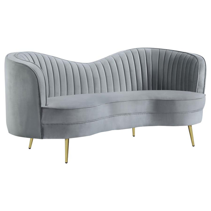 Sophia Upholstered Sofa with Camel Back Grey and Gold