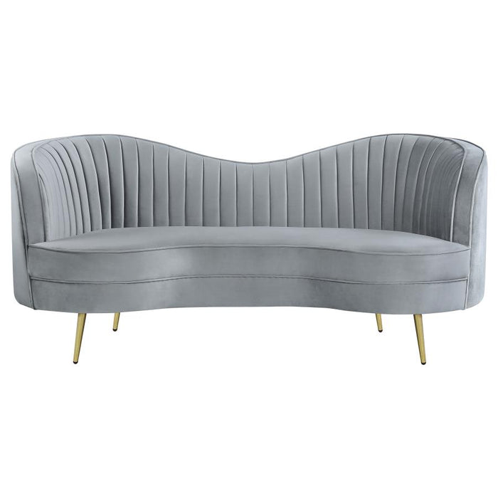 Sophia Upholstered Sofa with Camel Back Grey and Gold