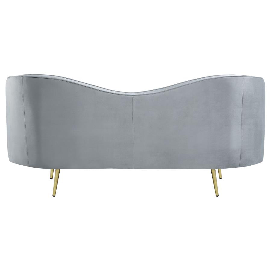 Sophia Upholstered Sofa with Camel Back Grey and Gold