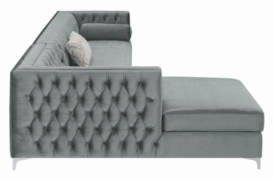 Bellaire Button-tufted Upholstered Sectional Silver