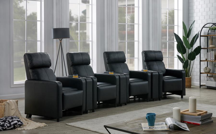 Toohey Home Theater Push Back Vinyl Recliner Black