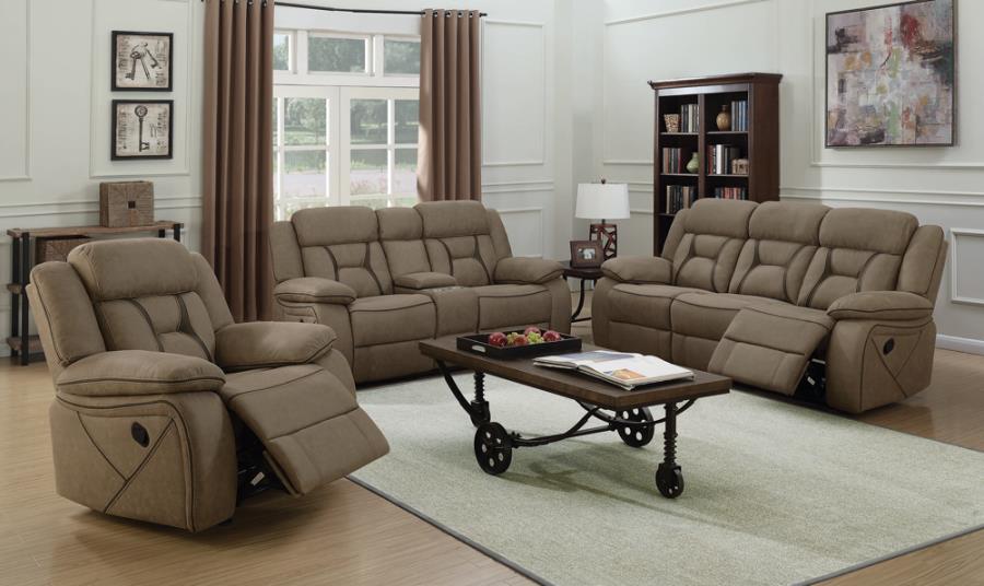 Higgins Overstuffed Upholstered Glider Recliner Tan