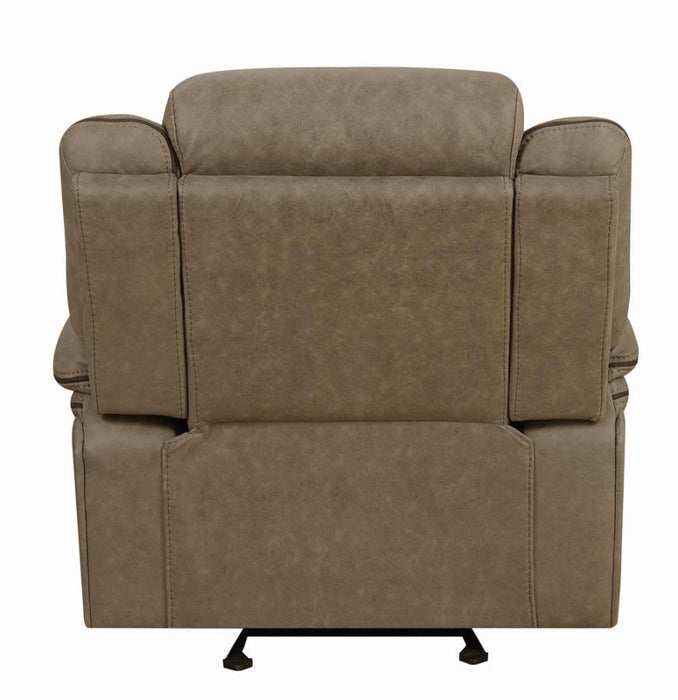 Higgins Overstuffed Upholstered Glider Recliner Tan